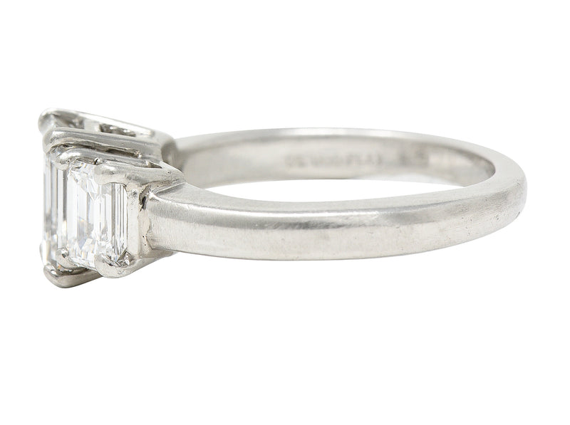1950's Mid-Century 2.51 CTW Emerald Cut Diamond Platinum Three Stone Engagement Ring GIA Wilson's Estate Jewelry
