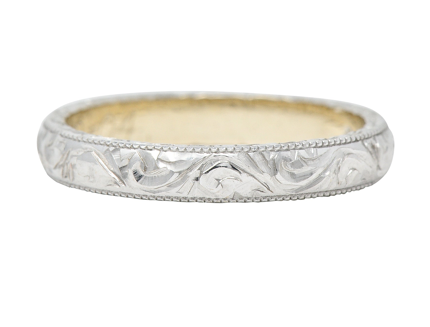 2004 14 Karat Two-Tone Gold Engraved Scrolling Wedding Band Ring Wilson's Estate Jewelry