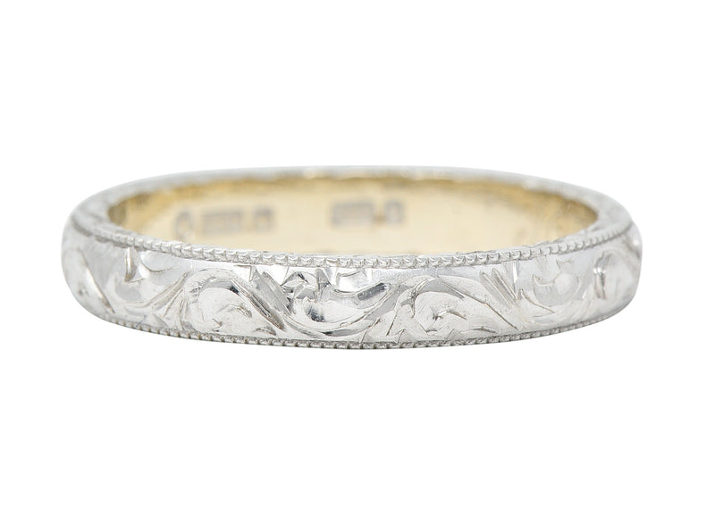 2004 14 Karat Two-Tone Gold Engraved Scrolling Wedding Band Ring Wilson's Estate Jewelry