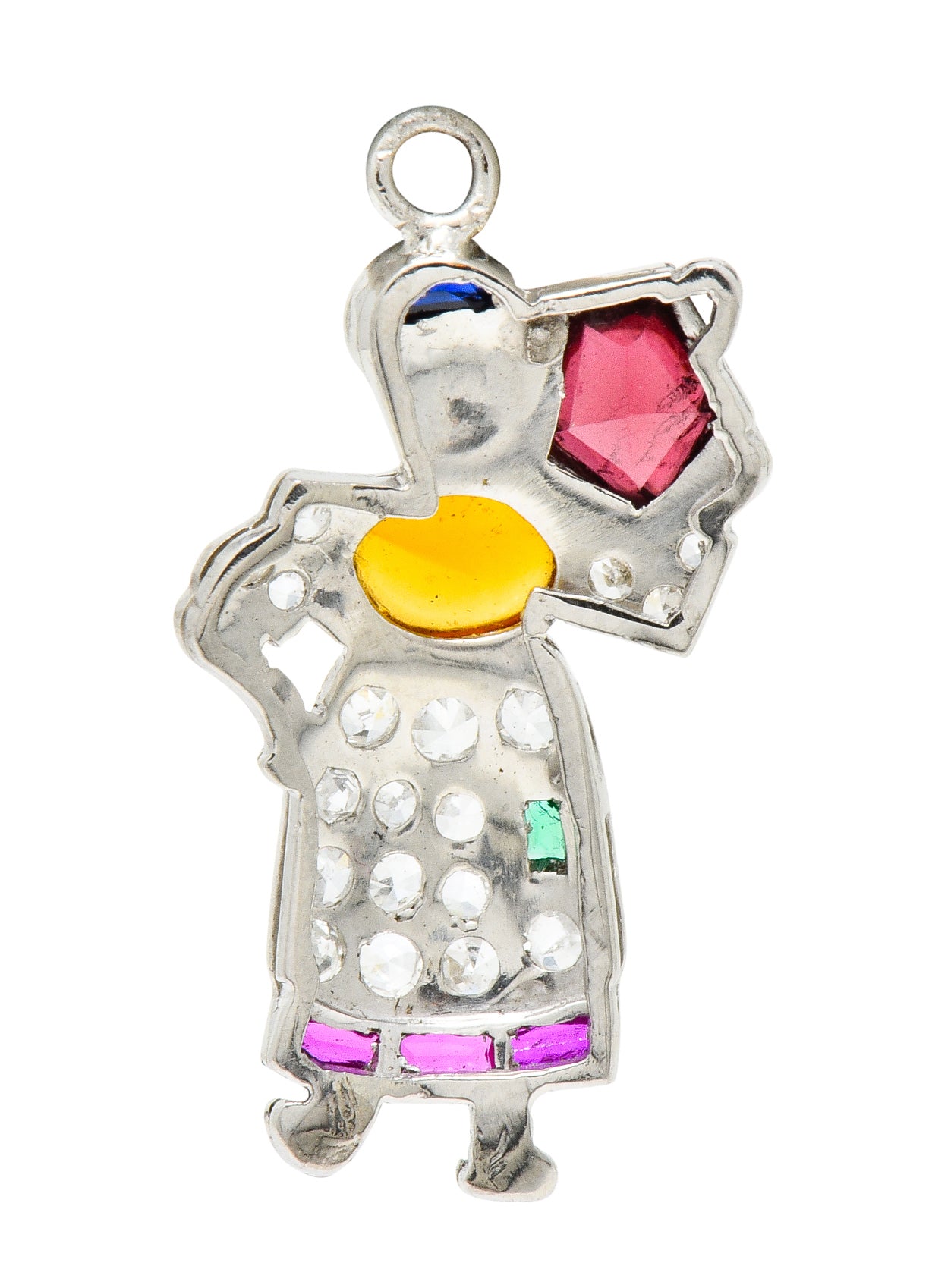 Large Art Deco Diamond Multi-Gem Platinum Woman Carrying Water Charm - Wilson's Estate Jewelry