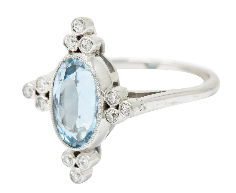 1960's Vintage 2.05 CTW Aquamarine Diamond Platinum Cluster RingRing - Wilson's Estate Jewelry