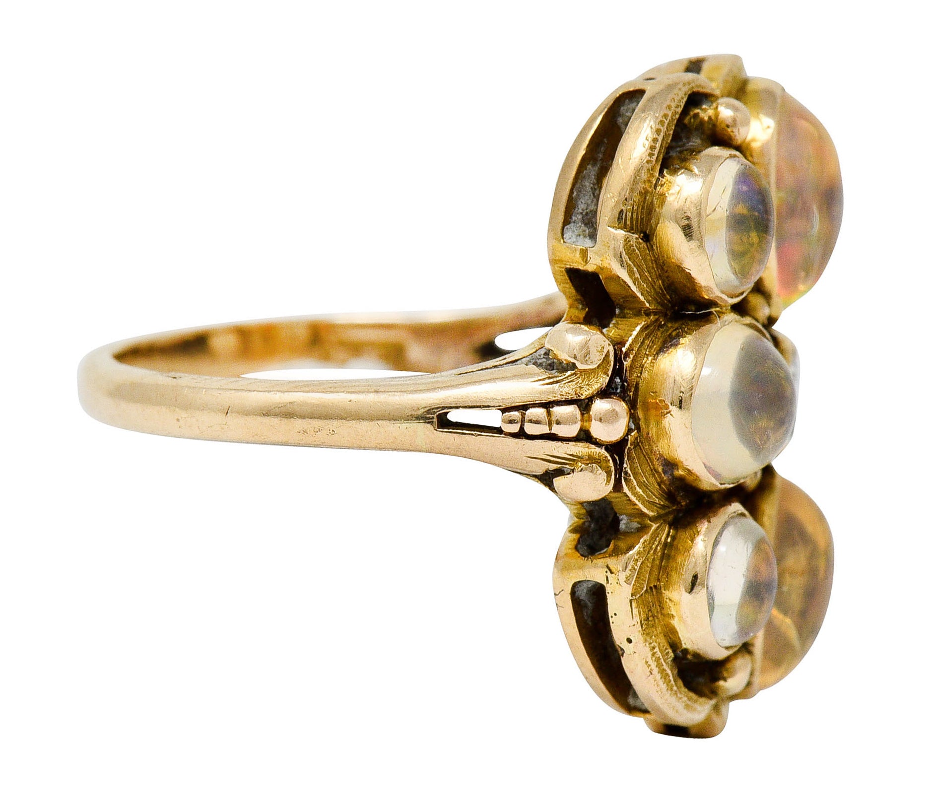 1900 Art Nouveau Diamond Jelly Opal 14 Karat Gold Cluster RingRing - Wilson's Estate Jewelry