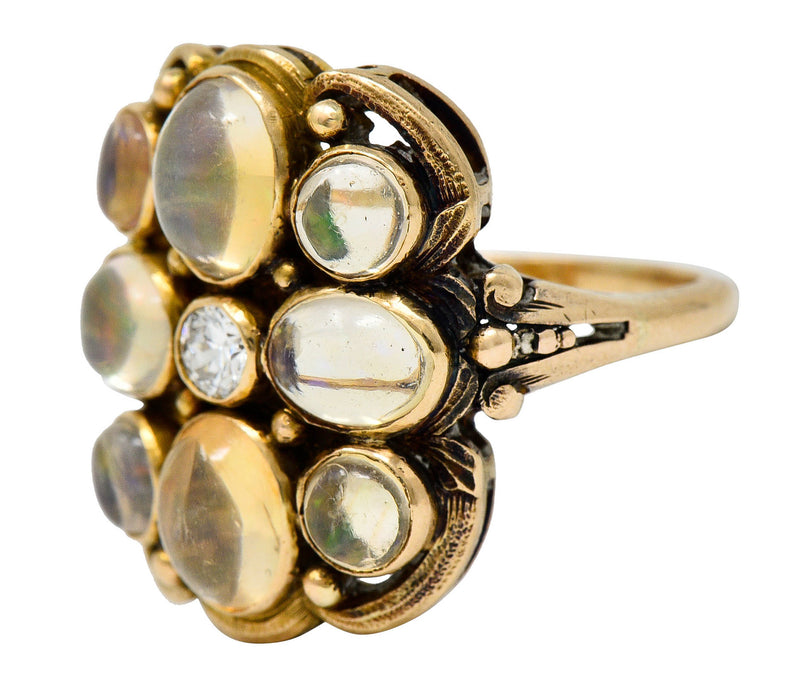 1900 Art Nouveau Diamond Jelly Opal 14 Karat Gold Cluster RingRing - Wilson's Estate Jewelry