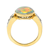 Edwardian Diamond Black Opal Platinum-Topped 18 Karat Yellow Gold Ring Wilson's Estate Jewelry