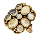 1900 Art Nouveau Diamond Jelly Opal 14 Karat Gold Cluster RingRing - Wilson's Estate Jewelry