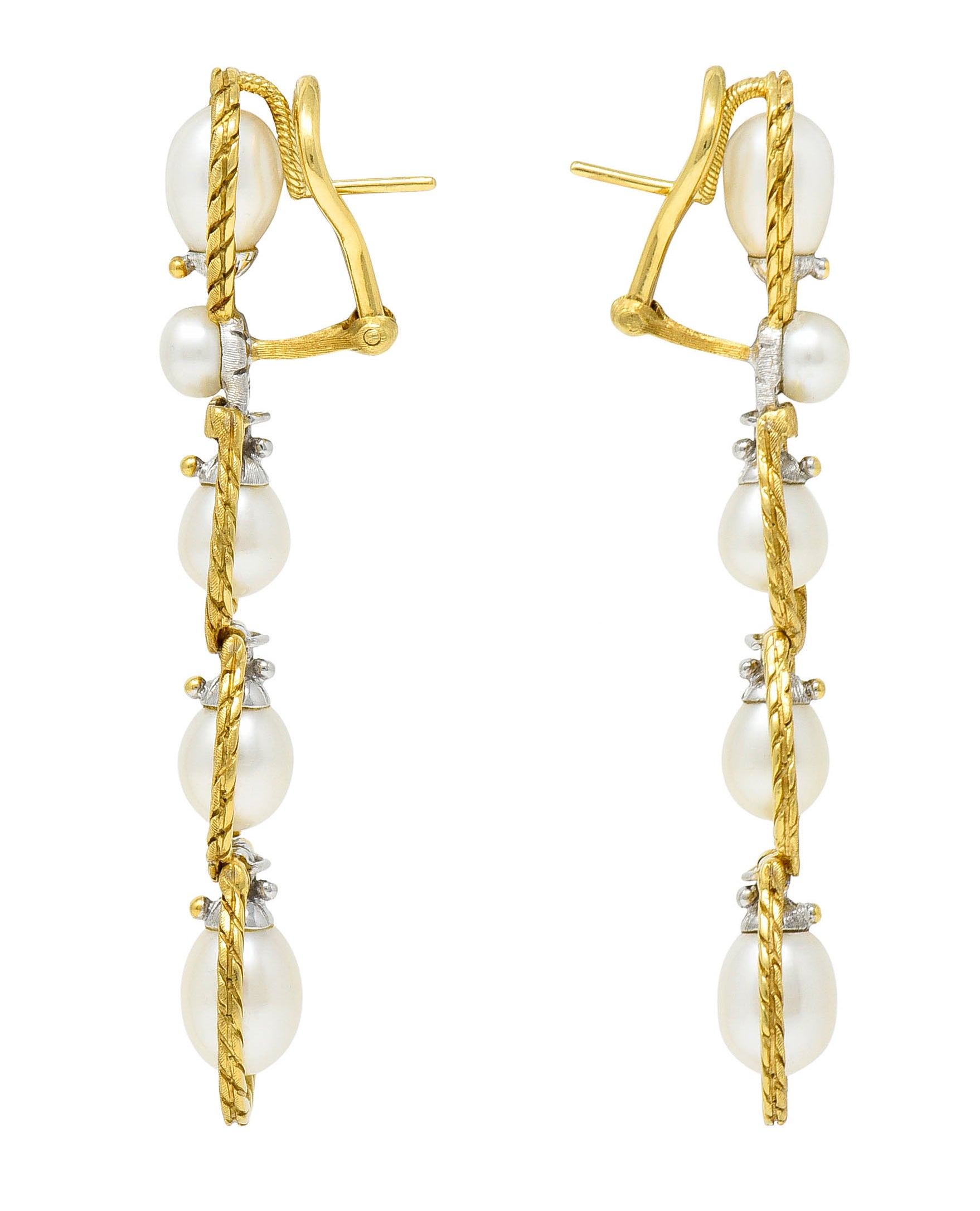 Buccellati Pearl 18 Karat Two-Tone Gold Drop EarringsEarrings - Wilson's Estate Jewelry