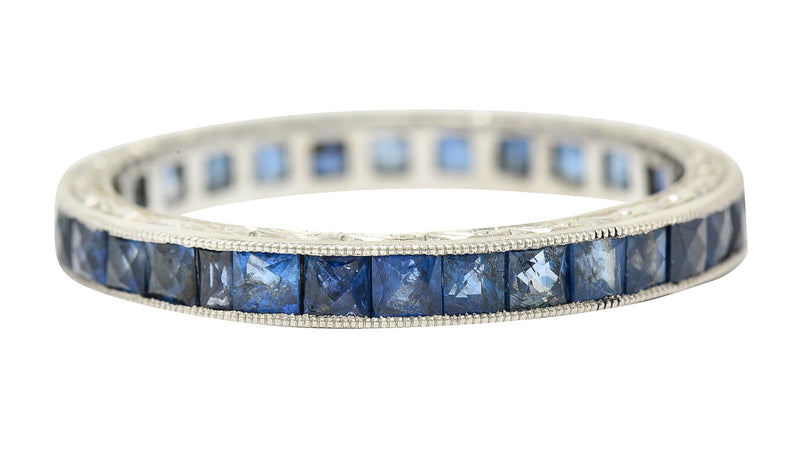 Art Deco 2.25 CTW French Cut Sapphire Platinum Eternity Band RingRing - Wilson's Estate Jewelry