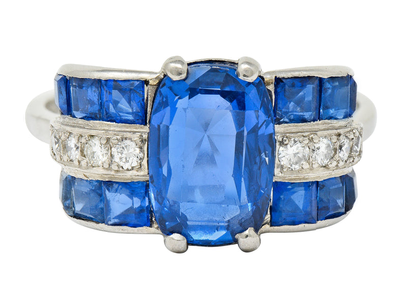 Art Deco 4.41 CTW No Heat Burma Sapphire Diamond Platinum Band Ring GIARing - Wilson's Estate Jewelry