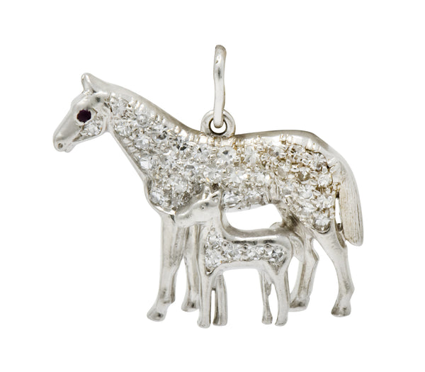 Art Deco Pave Diamond Platinum Mother Horse And Baby Foal Charm - Wilson's Estate Jewelry