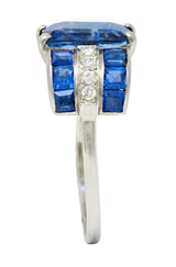 Art Deco 4.41 CTW No Heat Burma Sapphire Diamond Platinum Band Ring GIARing - Wilson's Estate Jewelry