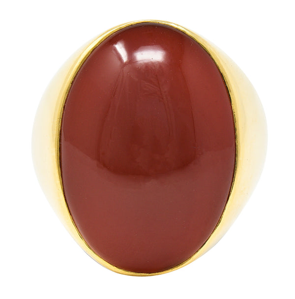 1960's Carnelian 18 Karat Yellow Gold Oval Vintage Signet Ring Wilson's Estate Jewelry