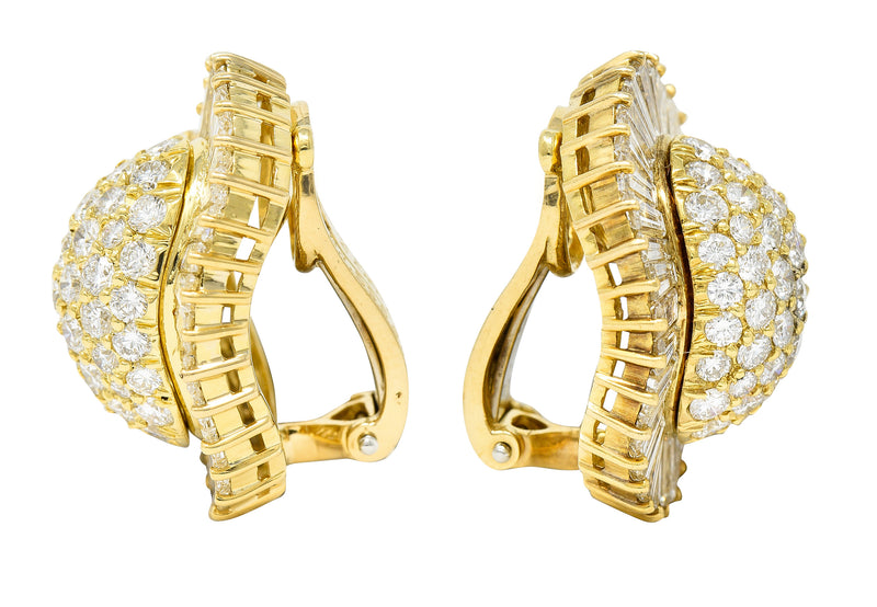 1980's Van Cleef & Arpels 11.64 CTW Diamond 18 Karat Yellow Gold Ballerina Halo Ear-Clip Earrings Wilson's Estate Jewelry