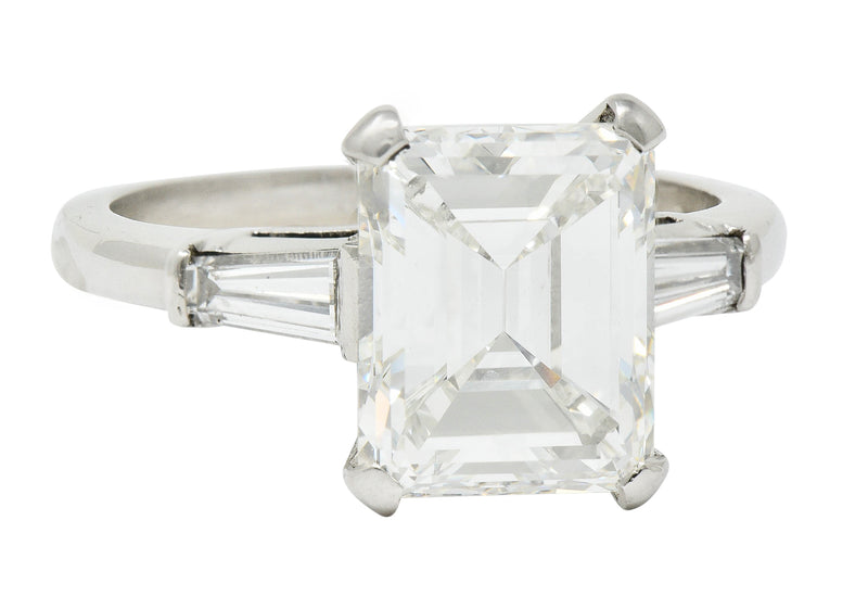 1950's Mid-Century 4.12 CTW Diamond Platinum Three Stone Ring GIARing - Wilson's Estate Jewelry