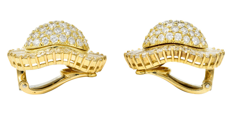 1980's Van Cleef & Arpels 11.64 CTW Diamond 18 Karat Yellow Gold Ballerina Halo Ear-Clip Earrings Wilson's Estate Jewelry