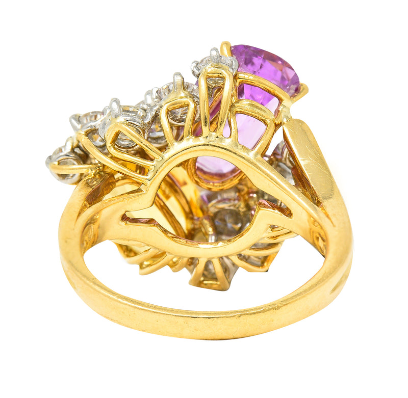 Oscar Heyman 11.12 CTW Pink & Yellow Sapphire Diamond Platinum 18 Karat Yellow Gold Cluster Cocktail Ring Wilson's Estate Jewelry