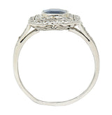 1920's Early Art Deco 1.75 CTW Sapphire Diamond Platinum Double Halo Ring Wilson's Estate Jewelry