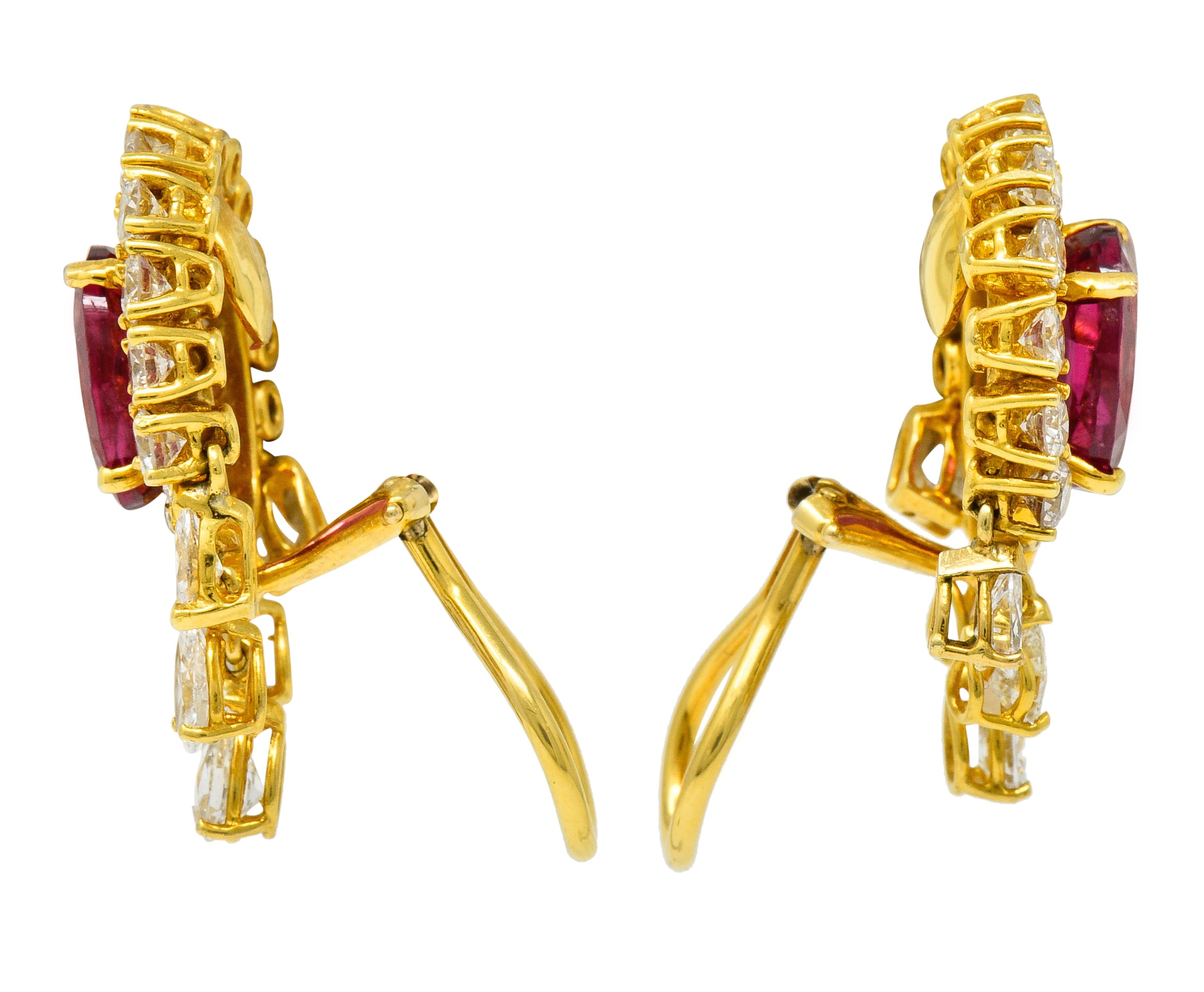 Pink Tourmaline 5.40 CTW Diamond 18 Karat Gold Ear-Clip EarringsEarrings - Wilson's Estate Jewelry