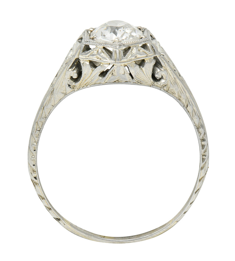 1926 Art Deco 0.76 CTW Diamond 18 Karat White Gold Hexagonal Engagement RingRing - Wilson's Estate Jewelry