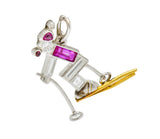 Art Deco Ruby Diamond 18 Karat Gold Platinum Cross Country Skiing Charm - Wilson's Estate Jewelry
