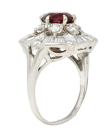 1950's Mid-Century 2.77 CTW Red Spinel Diamond Platinum Cluster Cocktail Ring Wilson's Estate Jewelry
