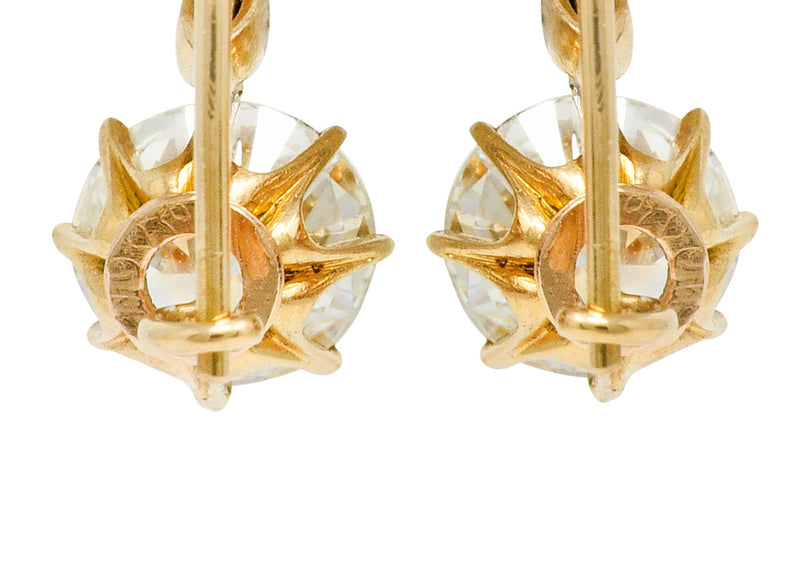Victorian 2.17 CTW Diamond 14 Karat Gold Drop Earrings GIAEarrings - Wilson's Estate Jewelry
