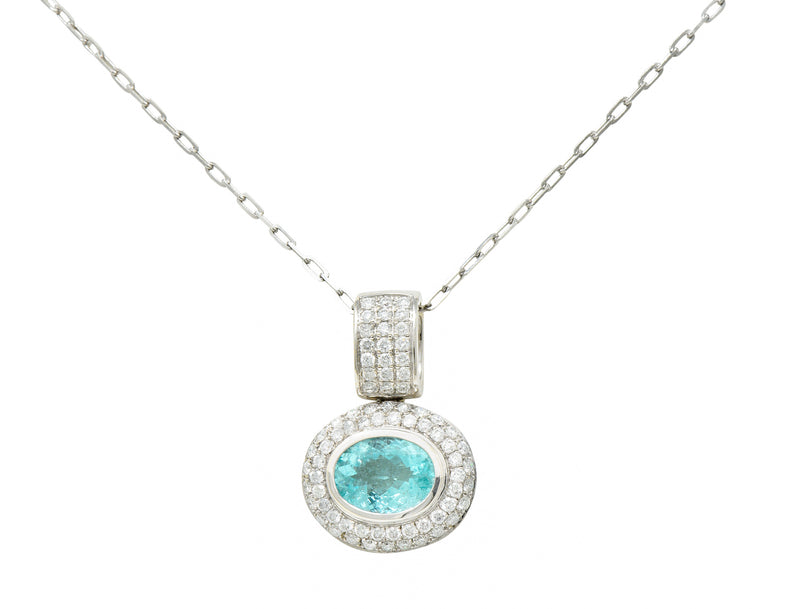 5.50 CTW Paraiba Type Tourmaline Diamond 18 Karat White Gold Contemporary Pendant Necklace GIA Wilson's Estate Jewelry