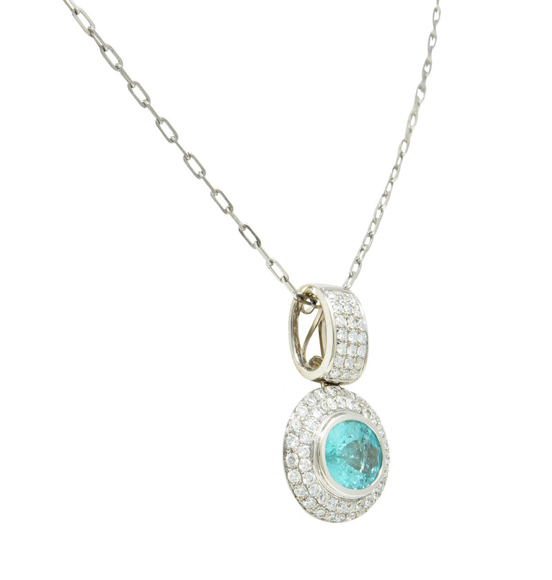 5.50 CTW Paraiba Type Tourmaline Diamond 18 Karat White Gold Contemporary Pendant Necklace GIA Wilson's Estate Jewelry