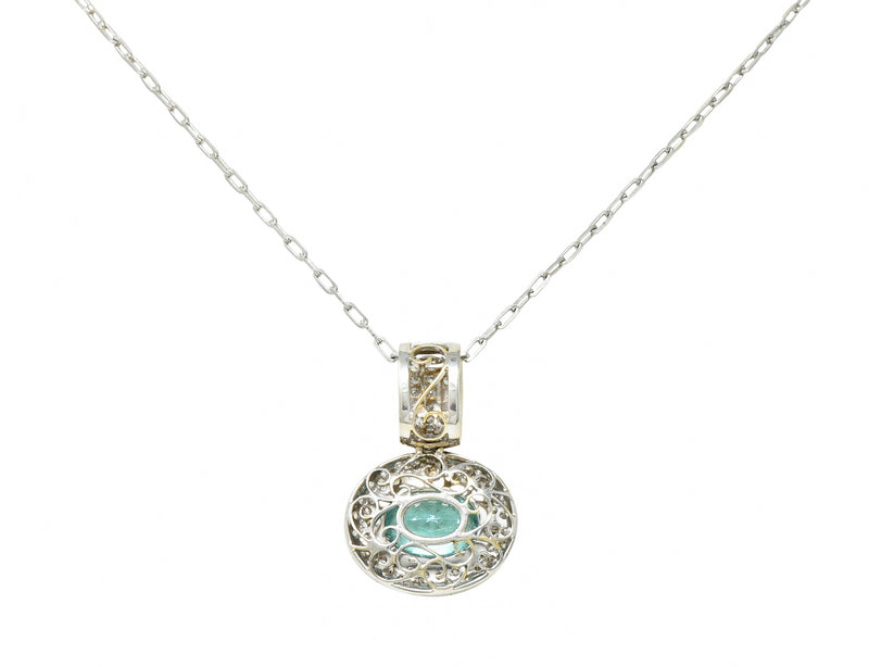 5.50 CTW Paraiba Type Tourmaline Diamond 18 Karat White Gold Contemporary Pendant Necklace GIA Wilson's Estate Jewelry