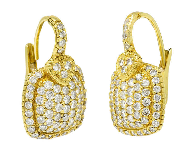 Judith Ripka 2.50 CTW Pave Diamond 18 Karat Gold Cushion Heart EarringsEarrings - Wilson's Estate Jewelry
