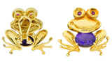 Vintage Amethyst 18 Karat Gold Frog Earrings Circa 1960sEarrings - Wilson's Estate Jewelry