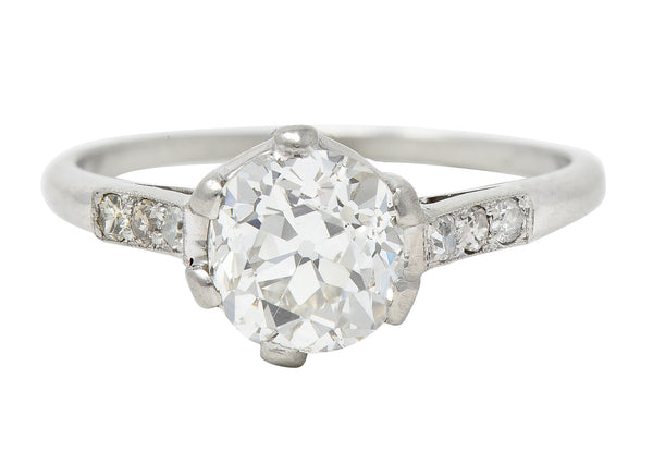 1930's Art Deco 1.34 CTW Old Mine Cut Diamond Platinum Six Prong Engagement Ring
