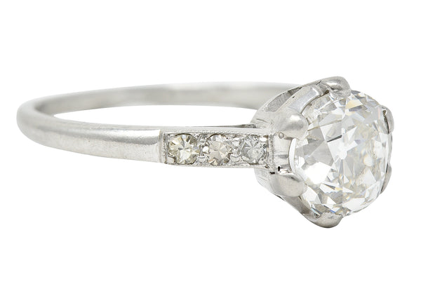 1930's Art Deco 1.34 CTW Old Mine Cut Diamond Platinum Six Prong Engagement Ring
