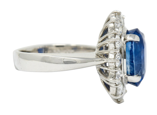 Classic 8.38 CTW No Heat Ceylon Sapphire Diamond Platinum Cluster Ring GIA AGLRing - Wilson's Estate Jewelry