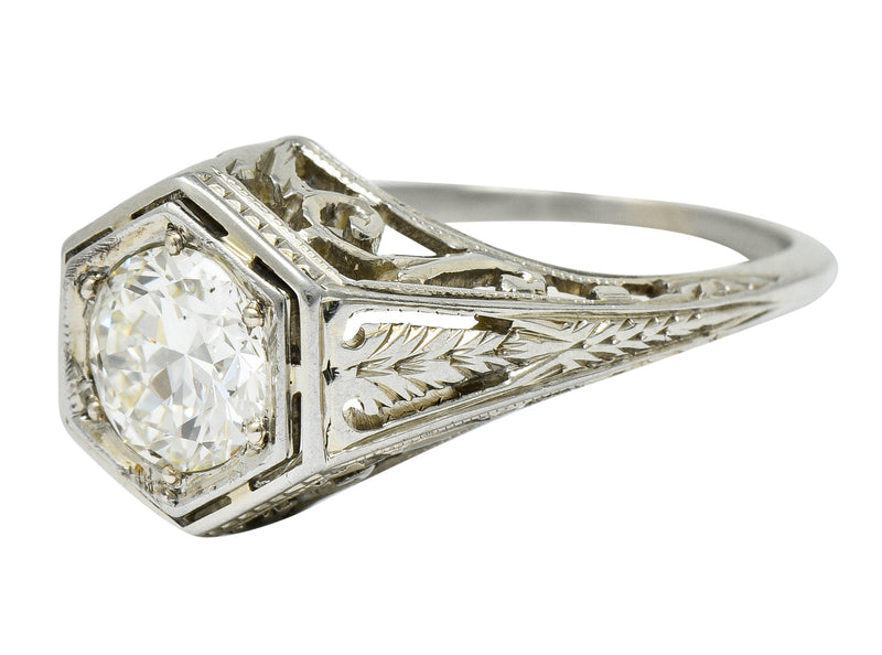 Art Deco 0.77 CTW Diamond 18 Karat Gold Foliate Engagement RingRing - Wilson's Estate Jewelry