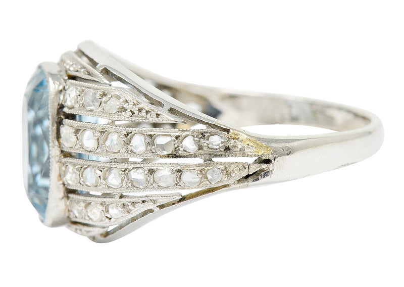 1920's Art Deco Aquamarine Diamond Platinum Bombe Band RingRing - Wilson's Estate Jewelry