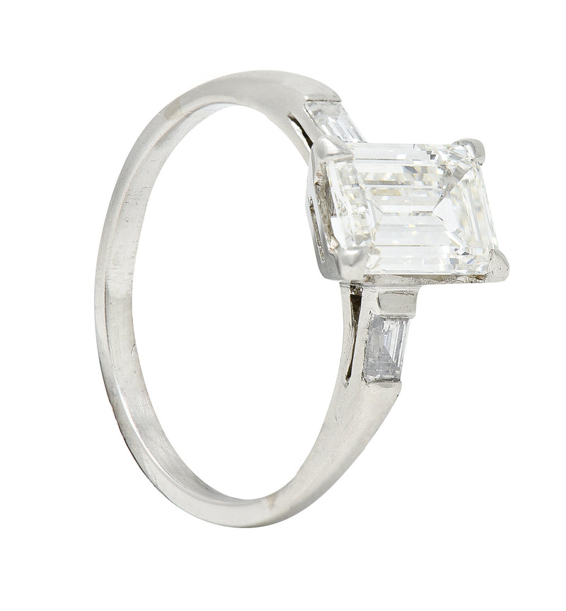Mid-Century Emerald Cut 1.42 CTW Diamond Platinum Engagement Ring GIA Wilson's Estate Jewelry