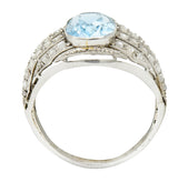 1920's Art Deco Aquamarine Diamond Platinum Bombe Band RingRing - Wilson's Estate Jewelry