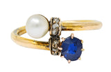 Victorian Sapphire Pearl Diamond 18 Karat Gold Bypass RingRing - Wilson's Estate Jewelry