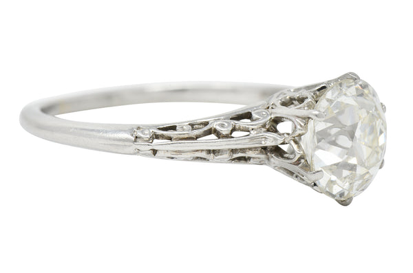 Art Deco 1.39 CTW Old Mine Cut Diamond Platinum Scroll Solitaire Engagement Ring