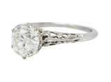 Art Deco 1.39 CTW Old Mine Cut Diamond Platinum Scroll Solitaire Engagement Ring Wilson's Estate Jewelry