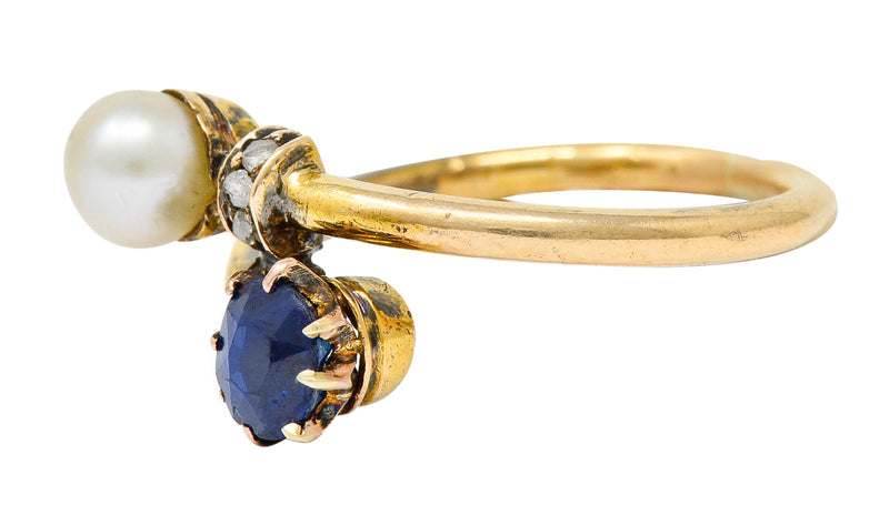 Victorian Sapphire Pearl Diamond 18 Karat Gold Bypass RingRing - Wilson's Estate Jewelry