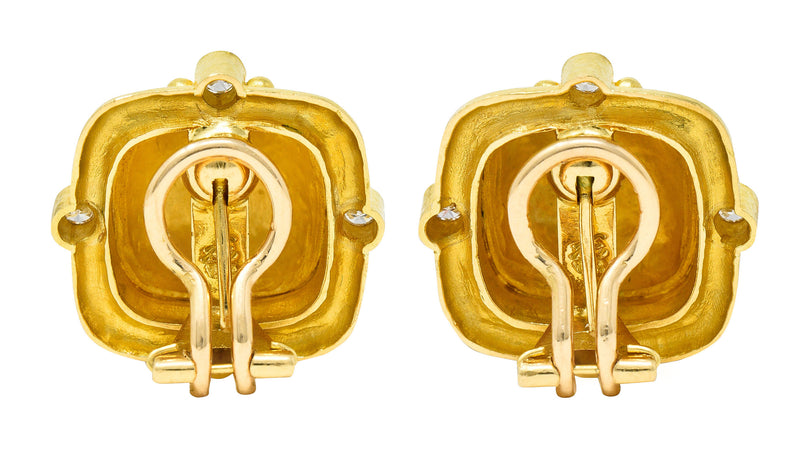 Elizabeth Locke Diamond 19 Karat Hammered Gold Cushion EarringsEarrings - Wilson's Estate Jewelry