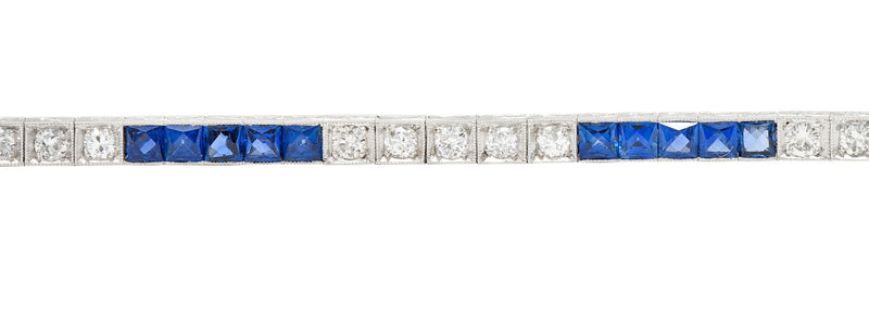 Art Deco 6.30 CTW Sapphire Diamond Platinum Line Bracelet Wilson's Estate Jewelry