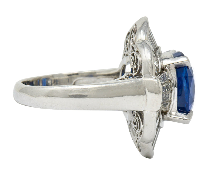 Contemporary 9.73 CTW Ceylon Sapphire Diamond Platinum Ballerina Halo Ring AGLRing - Wilson's Estate Jewelry
