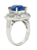Contemporary 9.73 CTW Ceylon Sapphire Diamond Platinum Ballerina Halo Ring AGLRing - Wilson's Estate Jewelry