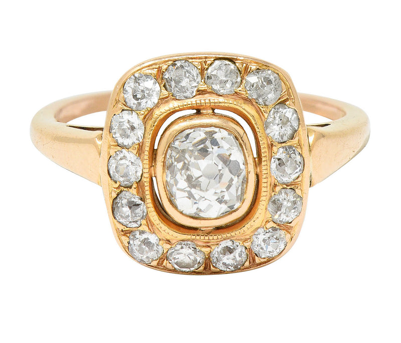 Victorian 1.11 CTW Old Mine Diamond 18 Karat Rose Gold Cluster RingRing - Wilson's Estate Jewelry