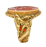 Victorian Carnelian Intaglio 14 Karat Gold Heraldry Men's Dragon Signet Ring - Wilson's Estate Jewelry