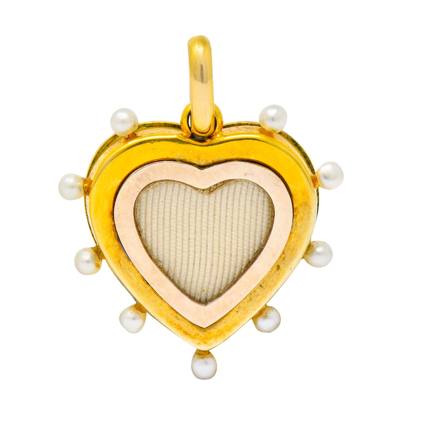Victorian Green Enamel Pearl Diamond 18 Karat Gold Heart Pendant - Wilson's Estate Jewelry