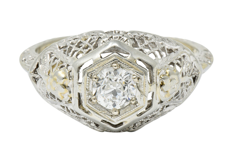 Art Deco 0.30 CTW Diamond 18 Karat White Gold Trellis Engagement RingRing - Wilson's Estate Jewelry