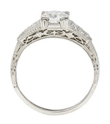 Art Deco 1.14 CTW Old European Diamond Platinum Foliate Engagement Ring GIA Wilson's Estate Jewelry